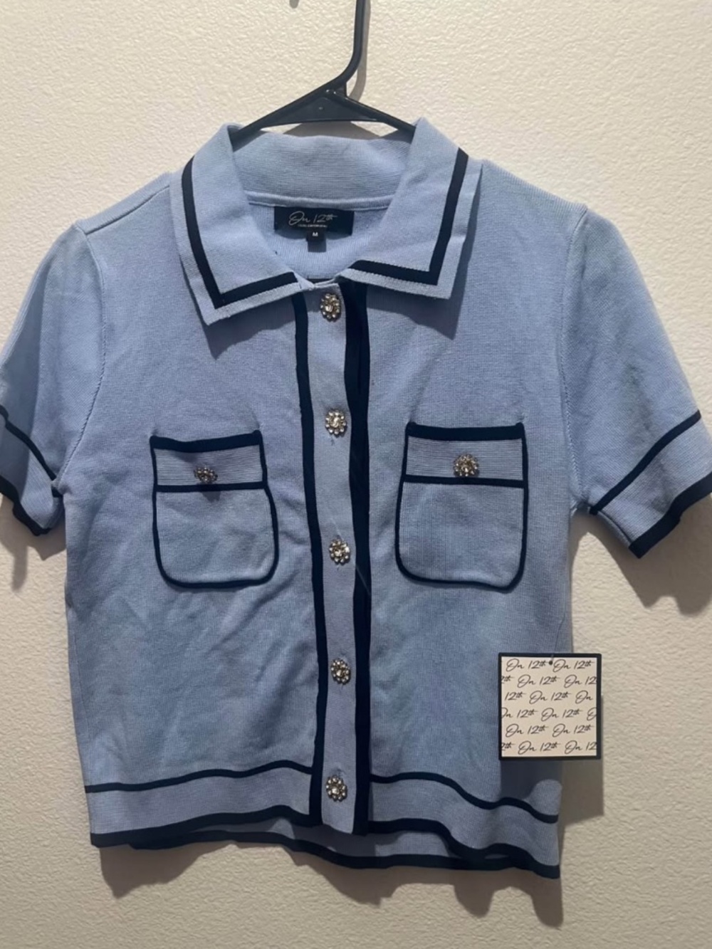 Light blue brunch vibes top thick quality rhinestone buttons and brand new